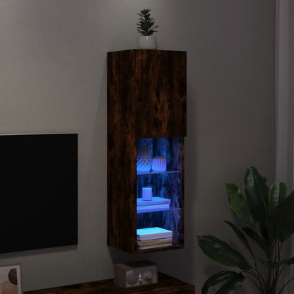 Mobile TV con Luci LED Rovere Fumo 30,5x30x102 cm | homemem39