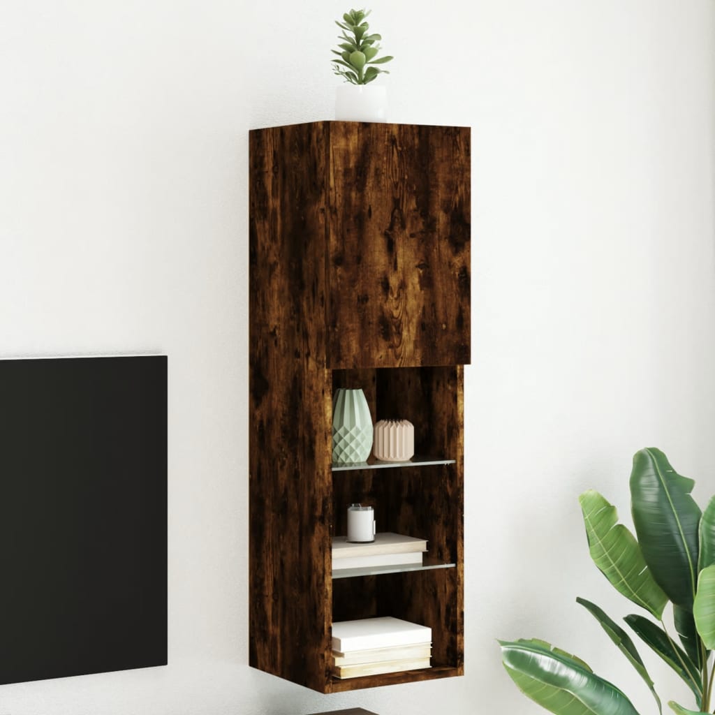 Mobile TV con Luci LED Rovere Fumo 30,5x30x102 cm | homemem39