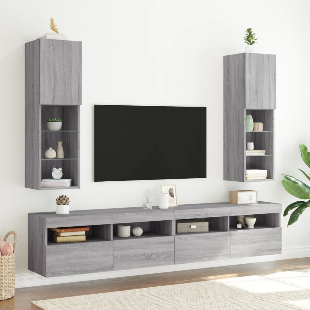 Mobili TV con Luci LED 2pz Grigio Sonoma 30,5x30x102 cm