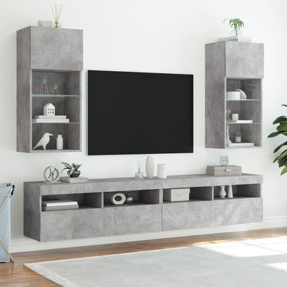 Mobili TV con Luci LED 2pz Grigio Cemento 40,5x30x90 cm