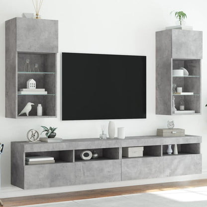 Mobili TV con Luci LED 2pz Grigio Cemento 40,5x30x90 cm