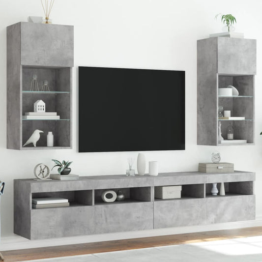 Mobili TV con Luci LED 2pz Grigio Cemento 40,5x30x90 cm