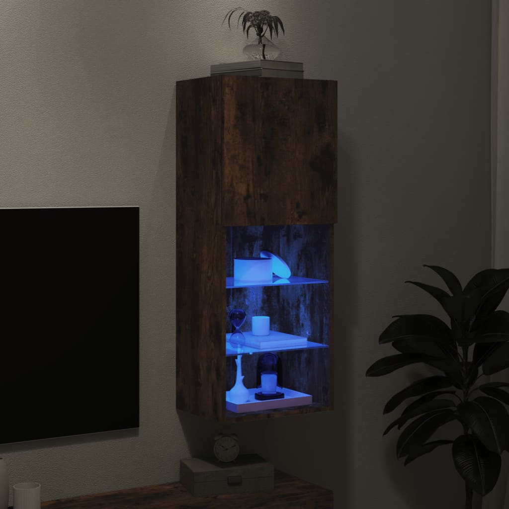Mobile TV con Luci LED Rovere Fumo 40,5x30x102 cm - homemem39