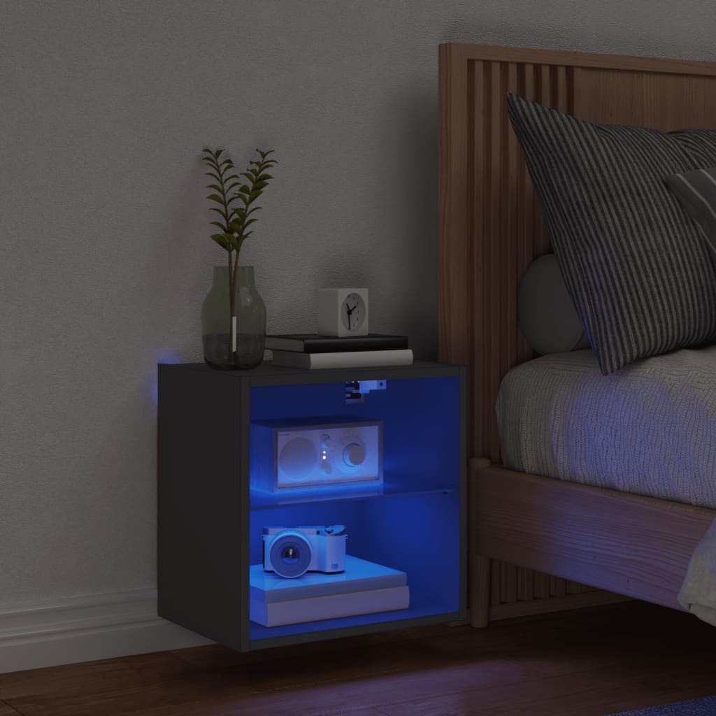 Comodino con Luci LED a Parete Nero - homemem39