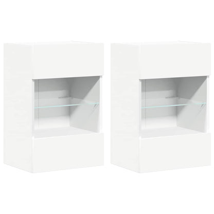 Mobili da parete con luci LED per TV 2pz Bianchi 40x30x60,5 cm