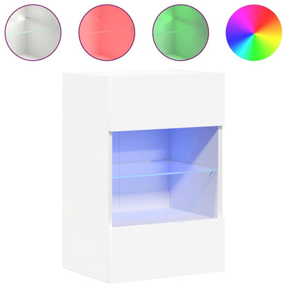 Mobili da parete con luci LED per TV 2pz Bianchi 40x30x60,5 cm