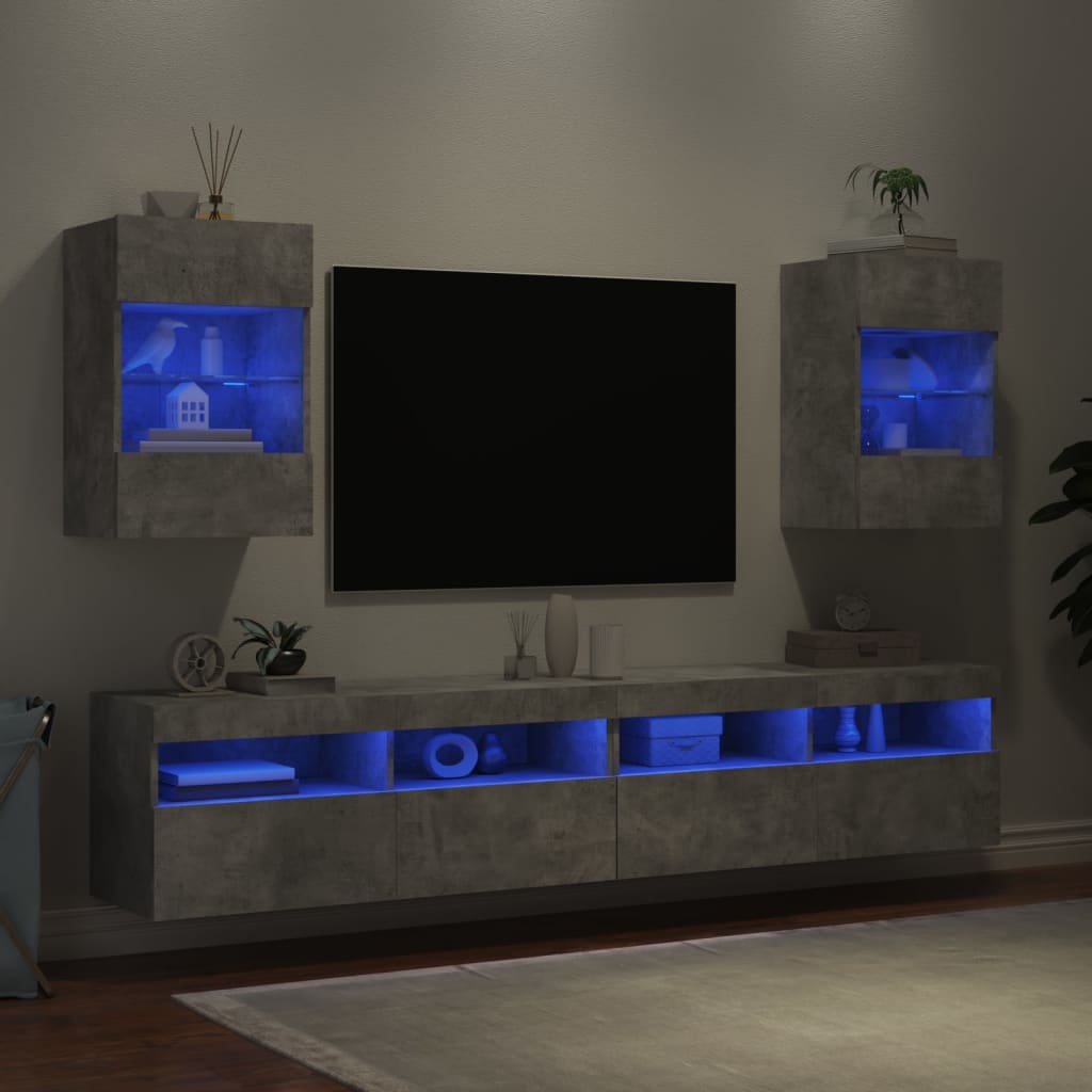 Mobili TV a Parete con Luci LED 2pz Grigio Cemento 40x30x60,5cm