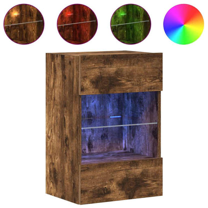 Mobili da parete con luci LED per TV 2pz Rovere Fumo 40x30x60,5 cm