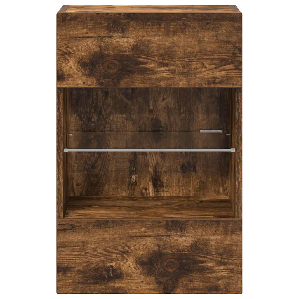 Mobili da parete con luci LED per TV 2pz Rovere Fumo 40x30x60,5 cm