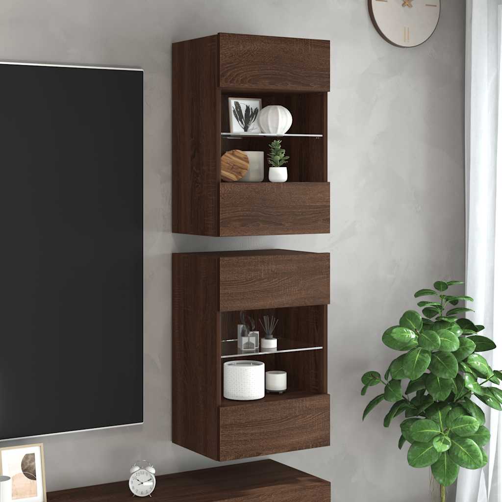 Mobili da parete con luci LED per TV 2pz Rovere Marrone 40x30x60,5cm