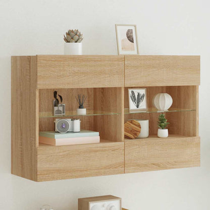 Mobile TV a Parete con Luci LED Rovere Sonoma 98,5x30x60,5 cm