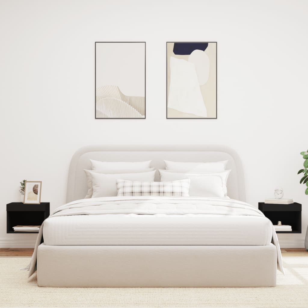 Comodini con Luci LED a Parete 2pz Neri - homemem39