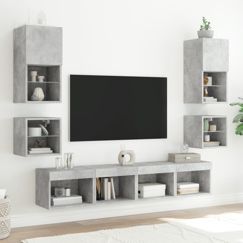 Comodini con Luci LED a Parete 2pz Grigio Cemento | homemem39