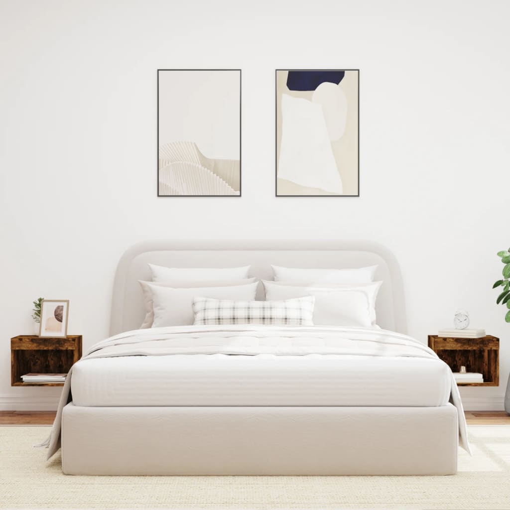 Comodini con Luci LED a Parete 2pz Rovere Fumo - homemem39