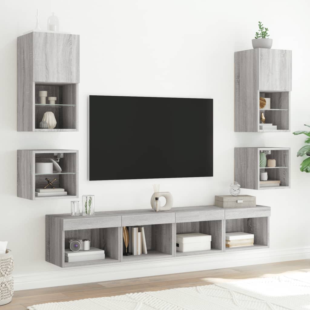 Comodini con Luci LED a Parete 2pz Grigio Sonoma - homemem39