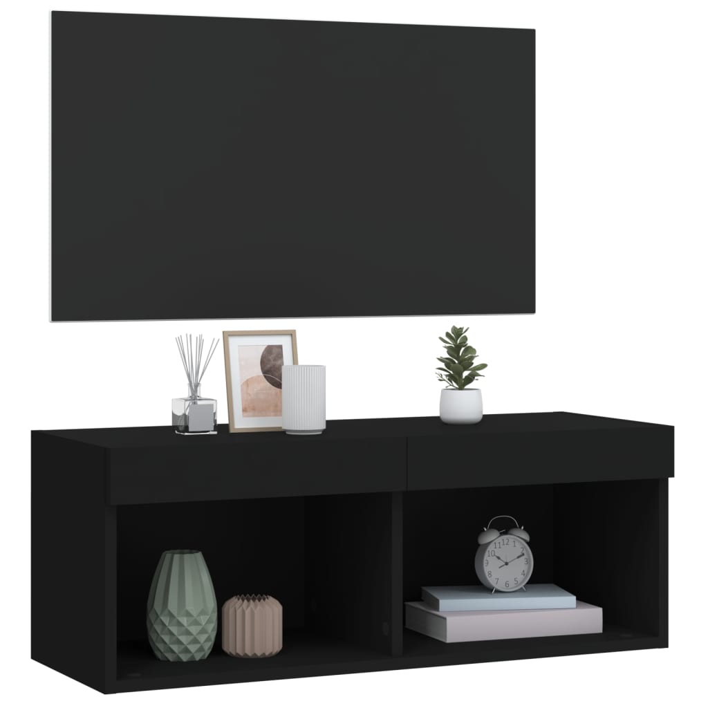 Mobile Porta TV con Luci LED Nero 80x30x30 cm - homemem39