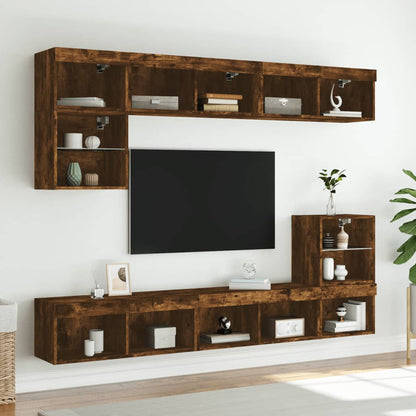 Mobili Porta TV con Luci LED 2 pz Rovere Fumo 80x30x30 cm | homemem39