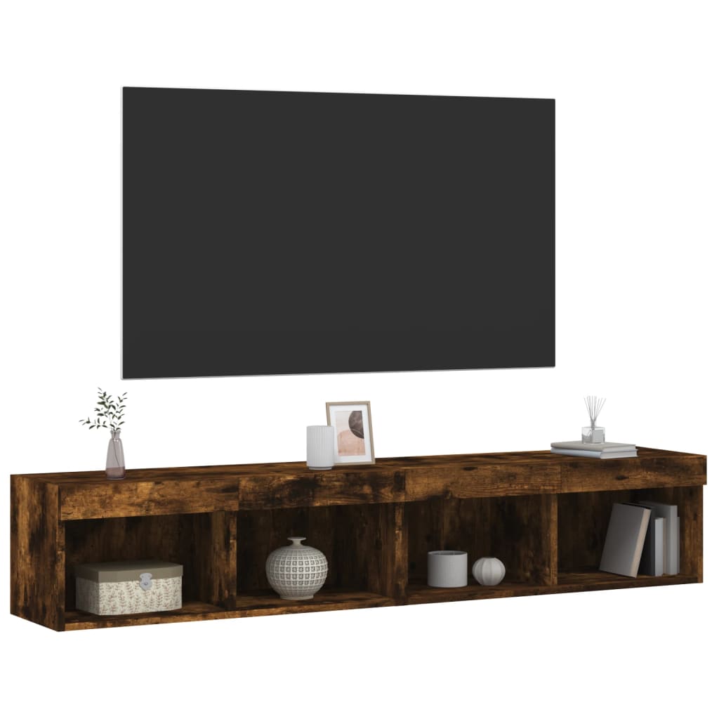 Mobili Porta TV con Luci LED 2 pz Rovere Fumo 80x30x30 cm | homemem39