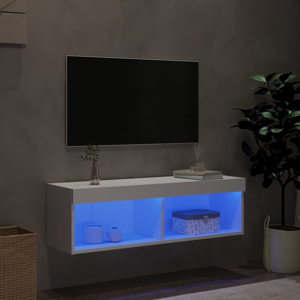 Mobile Porta TV con Luci LED Bianco 100x30x30 cm - homemem39