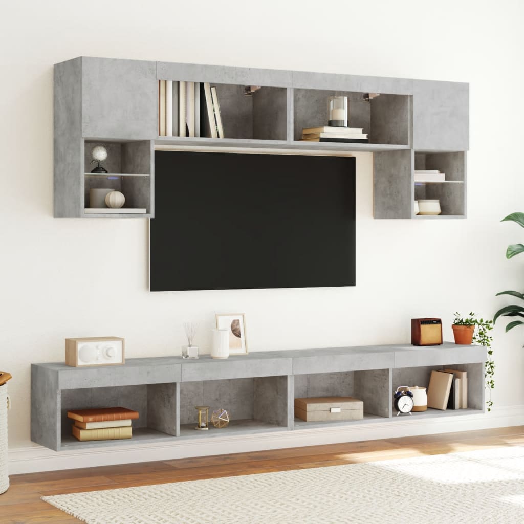 Mobili TV con Luci LED 2pz Grigio Cemento 100x30x30 cm