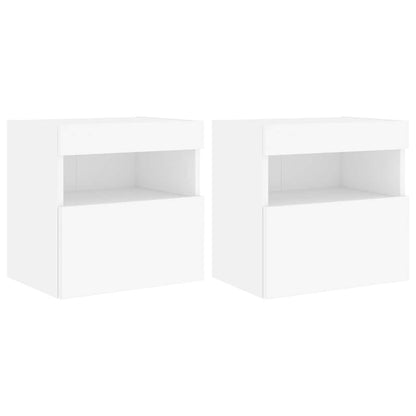 Mobili TV a Parete con Luci LED 2pz Bianchi
