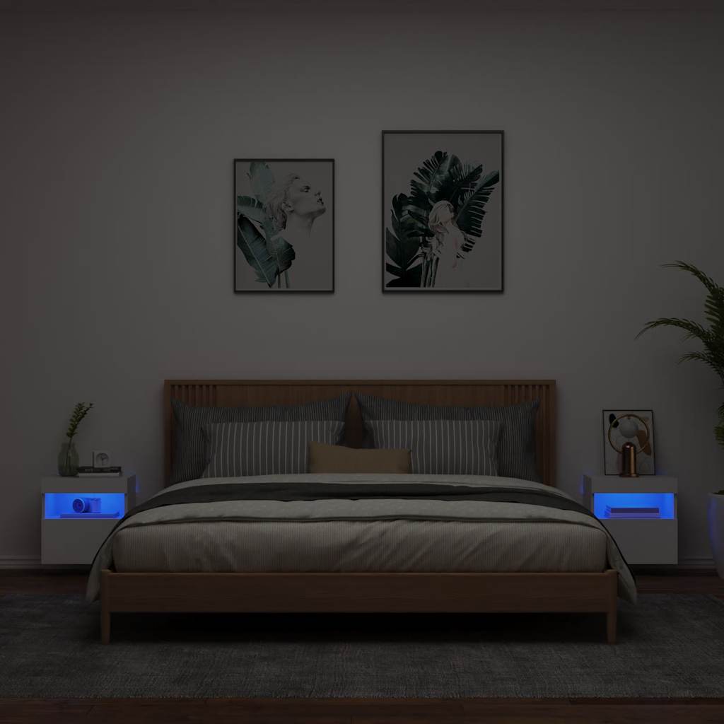 Mobili TV a Parete con Luci LED 2pz Bianchi