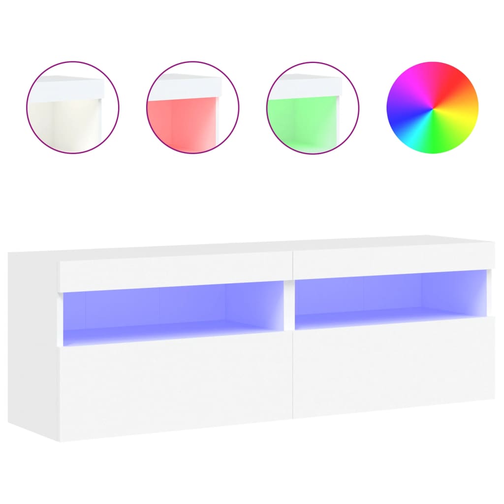 Mobili TV a Parete con Luci LED 2pz Bianchi