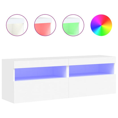 Mobili TV a Parete con Luci LED 2pz Bianchi