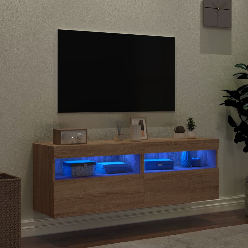 Mobili TV a Parete con Luci LED 2pz