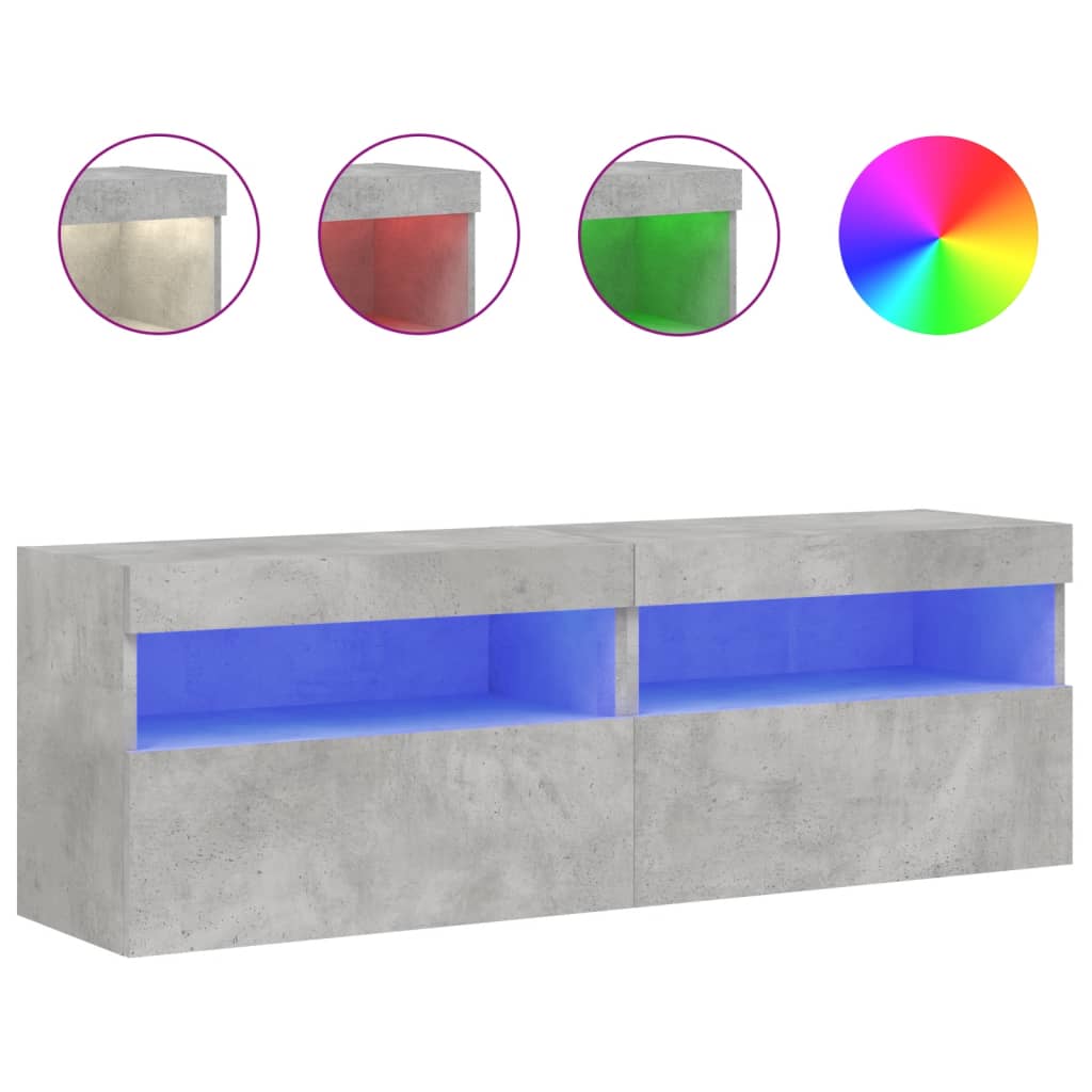 Mobili TV a Parete con Luci LED 2pz