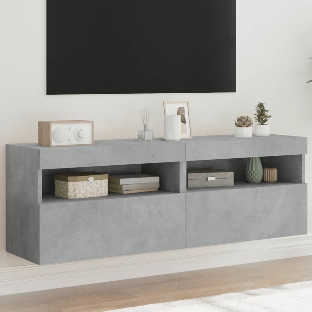 Mobili TV a Parete con Luci LED 2pz