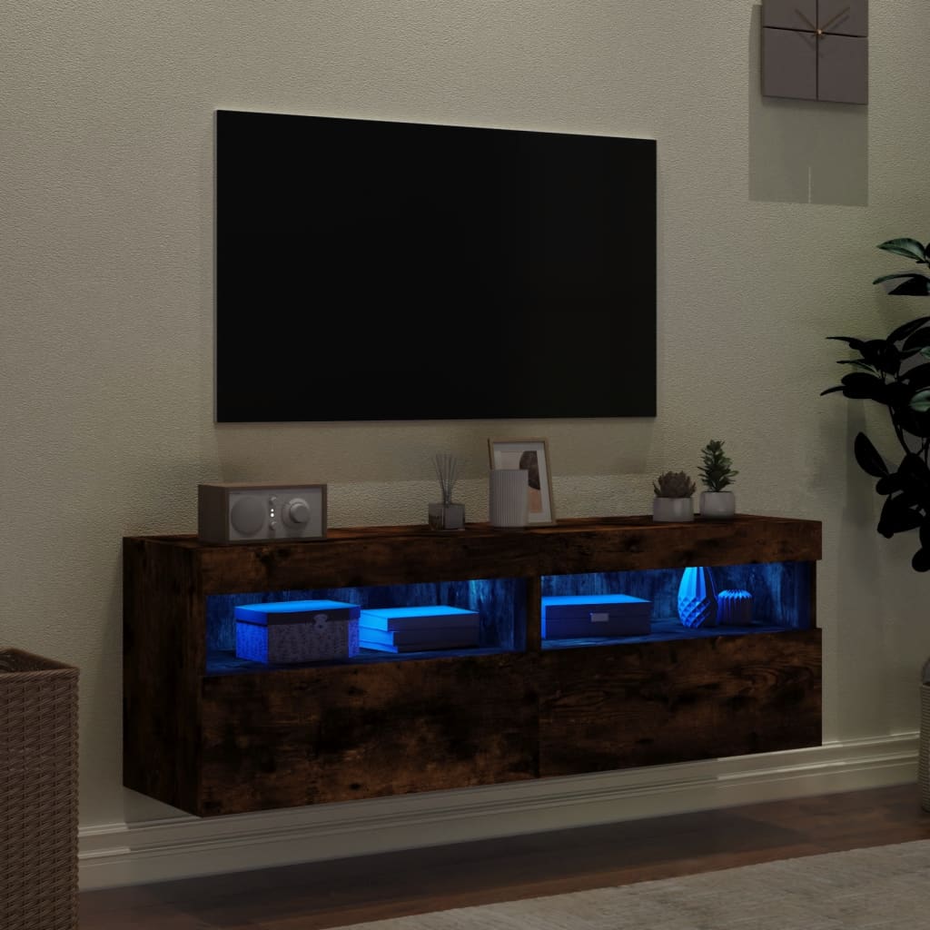 Mobili TV a Parete con Luci LED 2pz