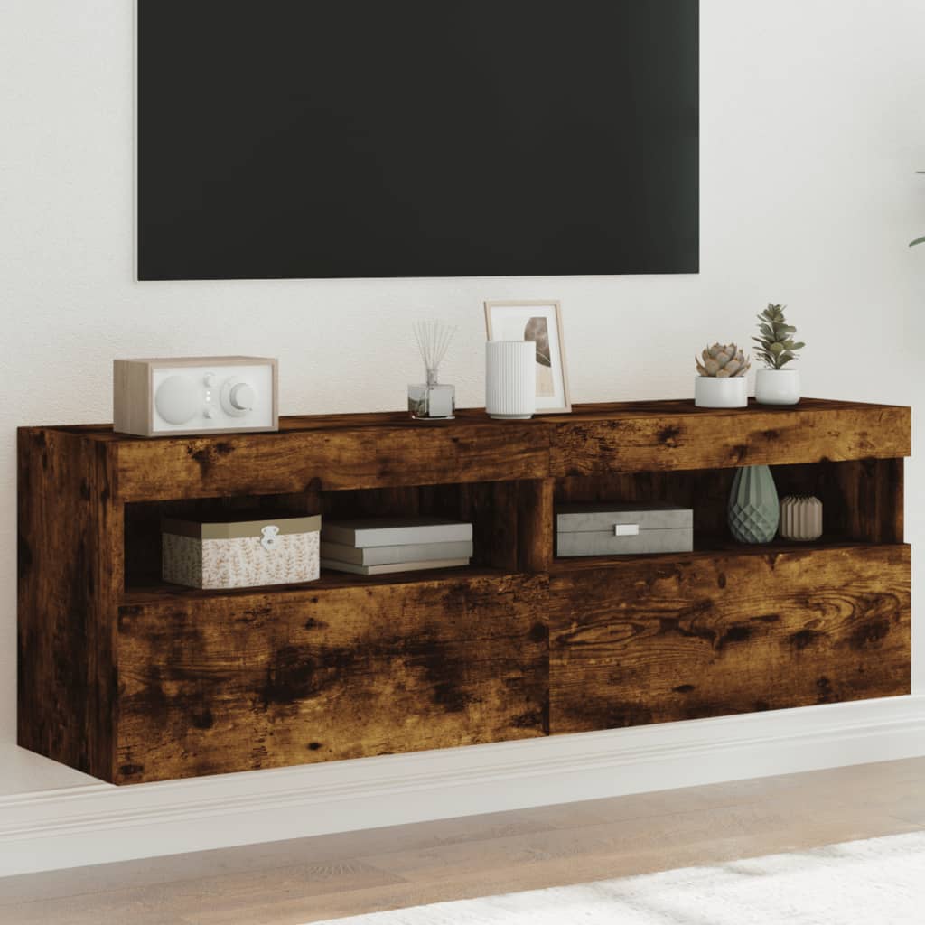 Mobili TV a Parete con Luci LED 2pz