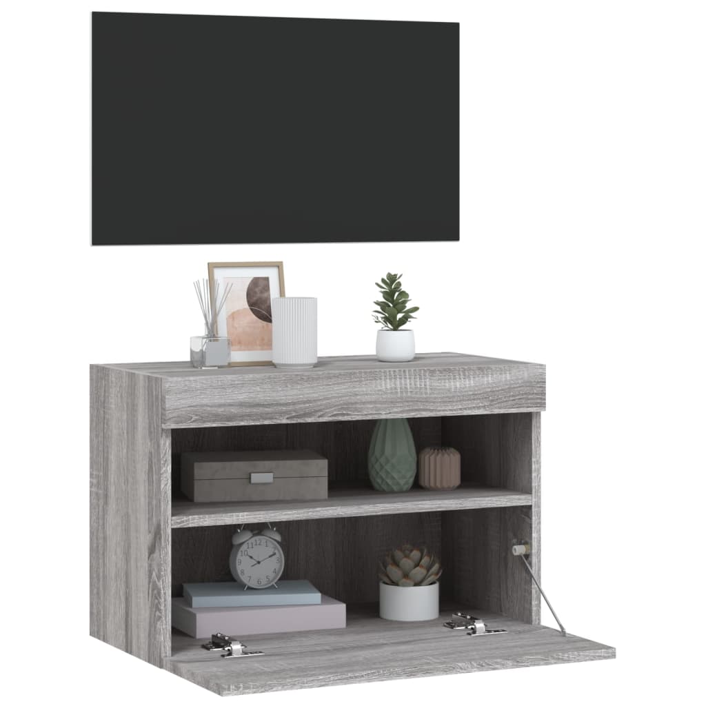 Mobile TV a Parete con Luci LED Grigio Sonoma 60x30x40 cm - homemem39
