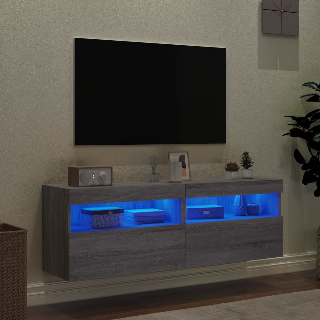Mobili TV a Parete con Luci LED 2pz