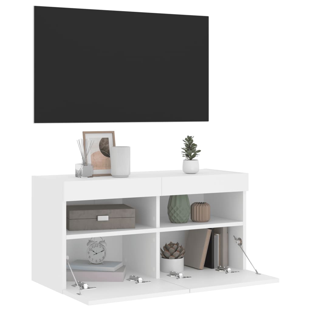 Mobile TV a Parete con Luci LED Bianco 80x30x40 cm - homemem39