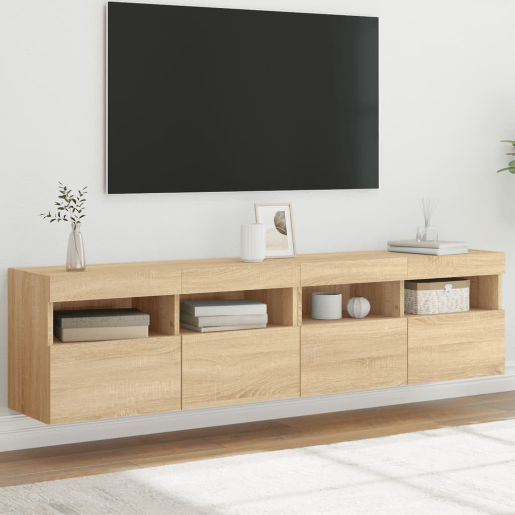 Mobili TV a Parete con Luci LED 2pz