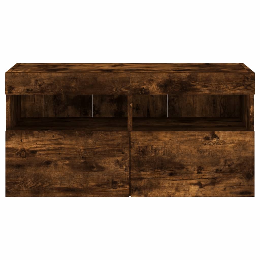 Mobile TV a Parete con Luci LED Rovere Fumo 80x30x40 cm | homemem39