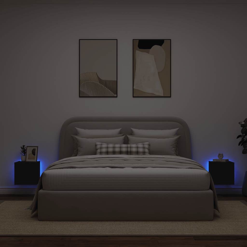 Mobili TV a Parete con Luci LED 2pz Neri