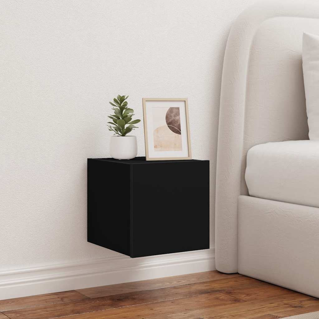 Mobili TV a Parete con Luci LED 2pz Neri