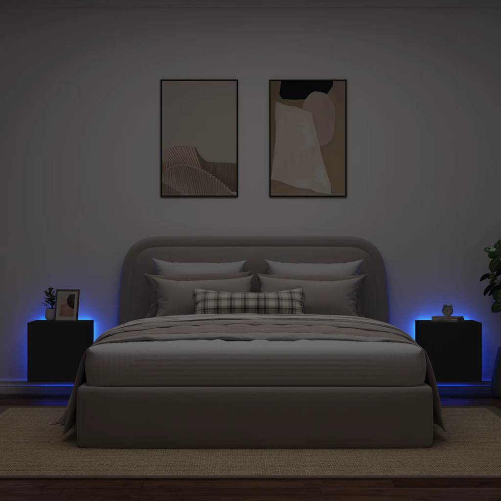 Mobili TV a Parete con Luci LED 2pz Neri