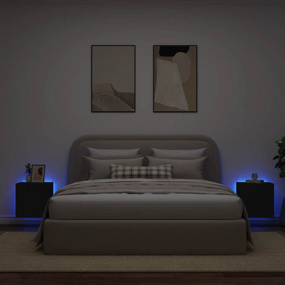 Mobili TV a Parete con Luci LED 2pz Neri