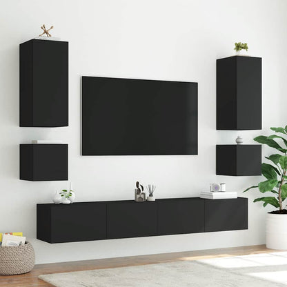 Mobili TV a Parete con Luci LED 2pz Neri
