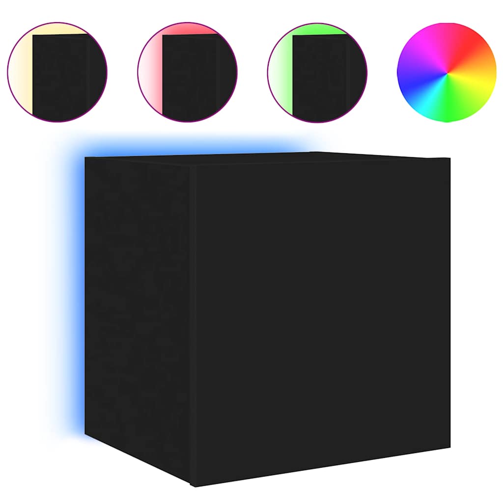 Mobili TV a Parete con Luci LED 2pz Neri