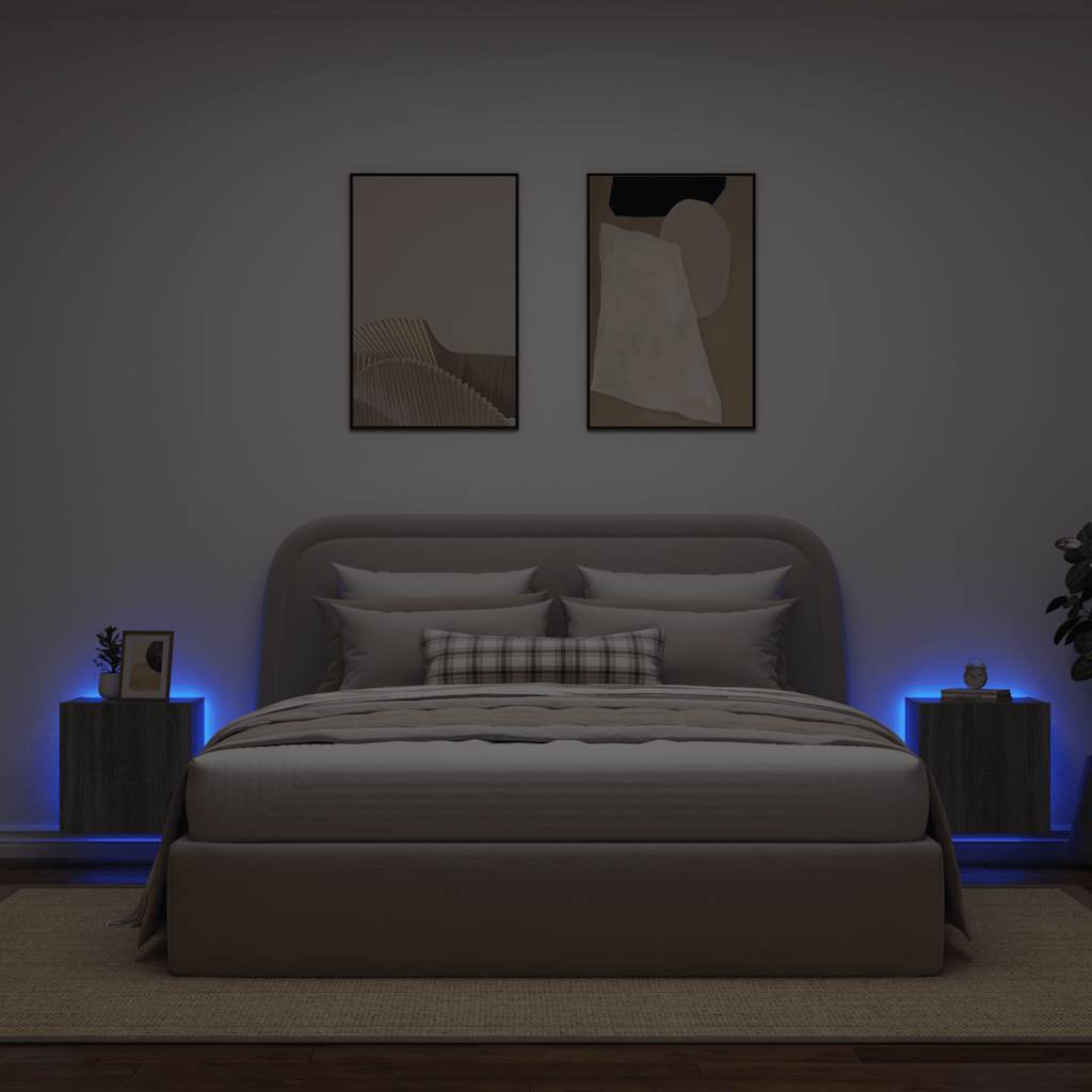 Mobili TV a Parete con Luci LED 2pz