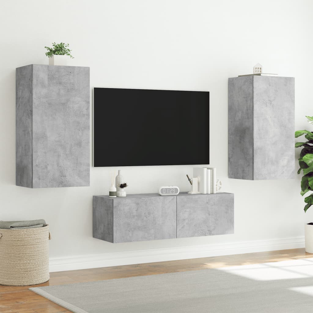 Mobile TV a Parete con Luci LED Grigio Cemento 40,5x35x80 cm - homemem39