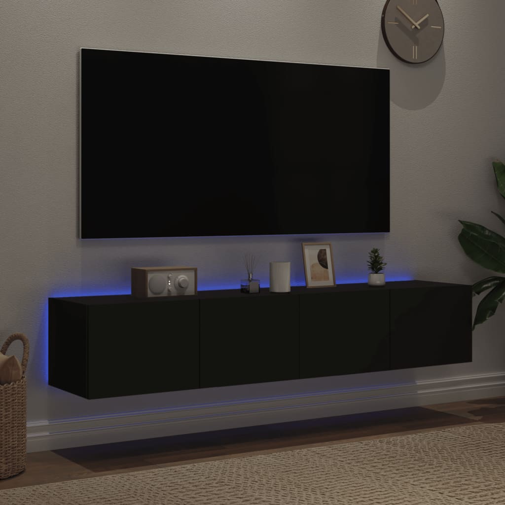 Mobili TV a Parete con Luci LED 2pz Neri 80x35x31 cm - homemem39