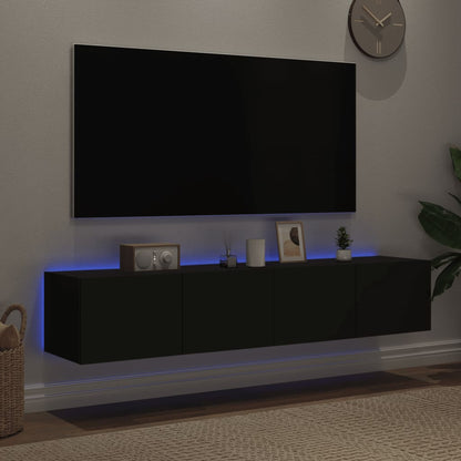 Mobili TV a Parete con Luci LED 2pz Neri 80x35x31 cm - homemem39