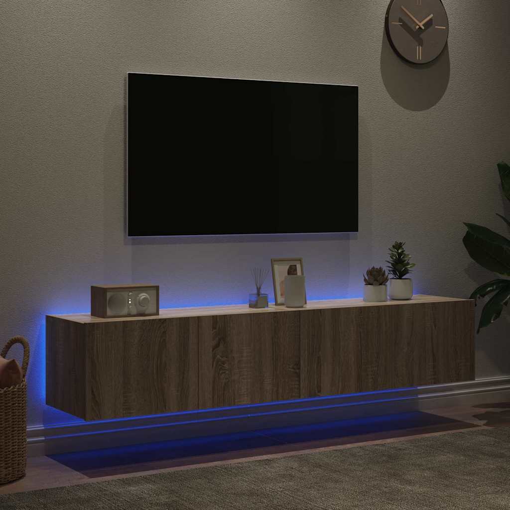 Mobili TV a Parete con Luci LED 2pz