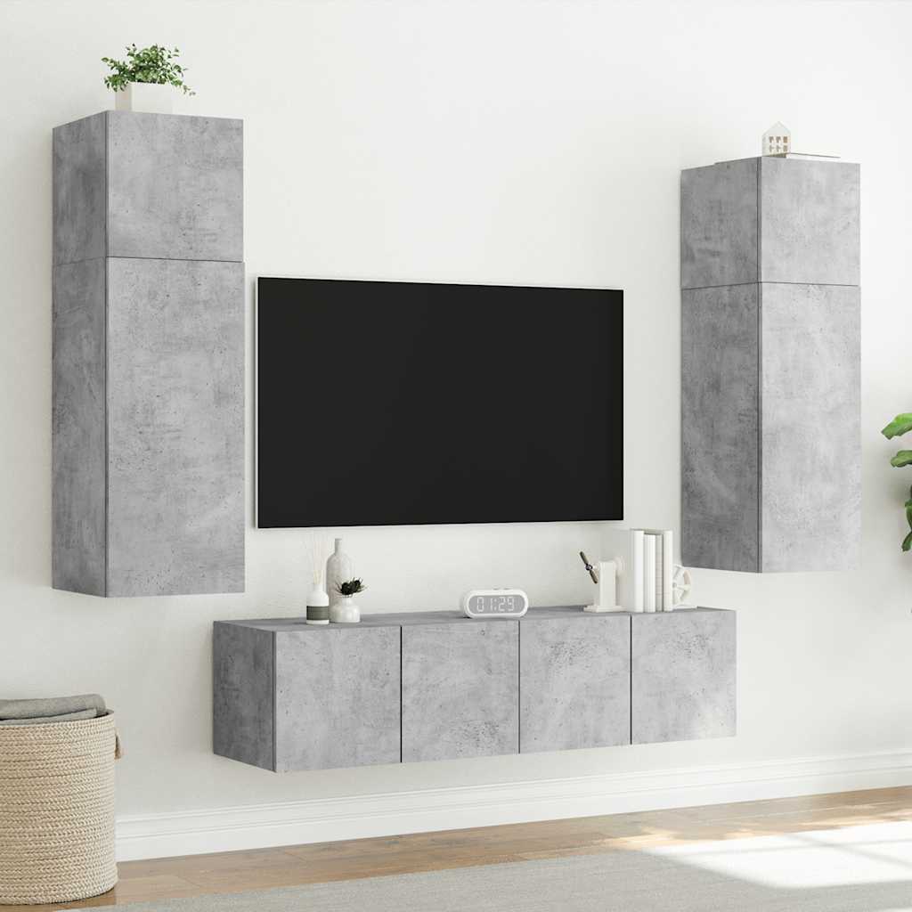 Mobili TV a Parete con Luci LED 2pz